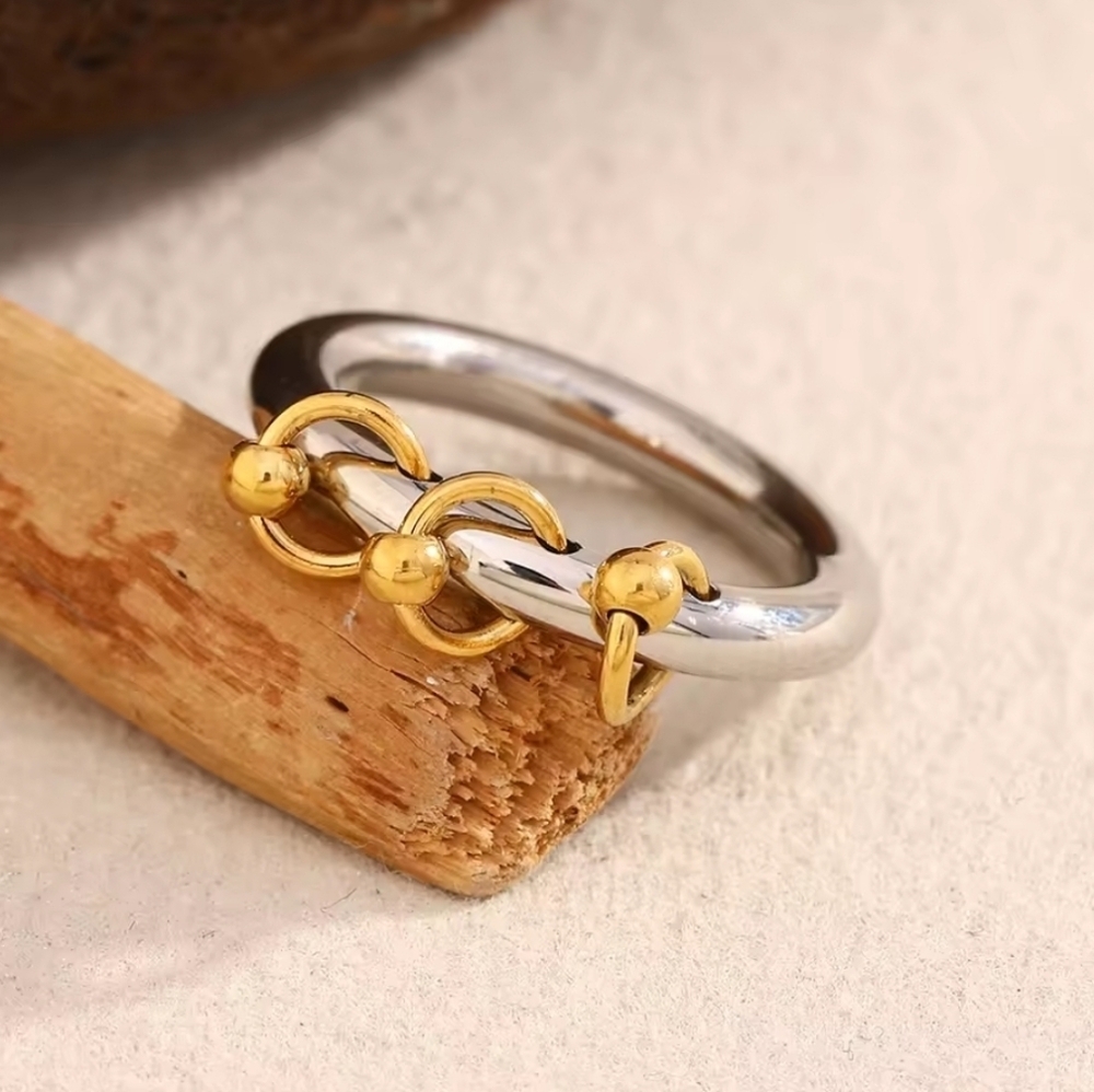 New ZARA Steelbound 18k Gold Ss Chain Ring